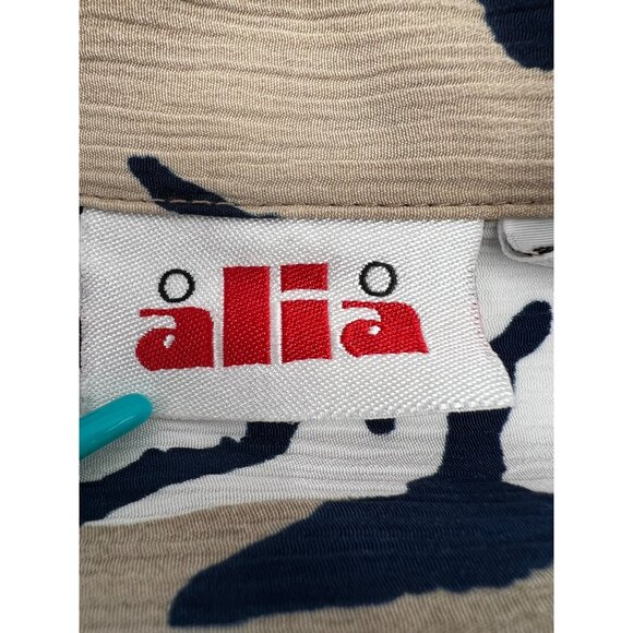 Alia Vintage Women's Button-Up Short-Sleeve Tiger Print Shirt Size 8 blue beige - Picture 3 of 7